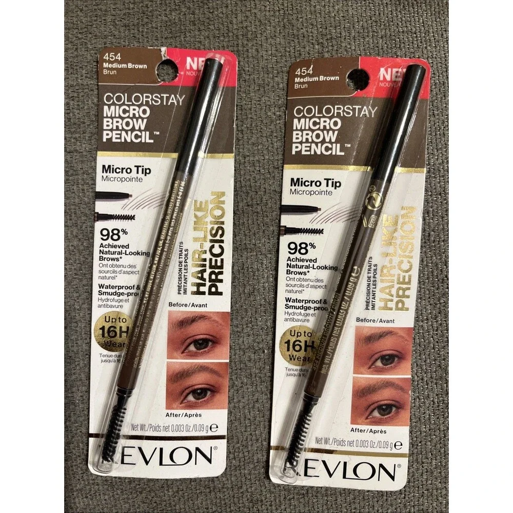 Revlon Colorstay Micro Brow Pencil Hair-Like Precision 454 Medium Brown, 2 packs